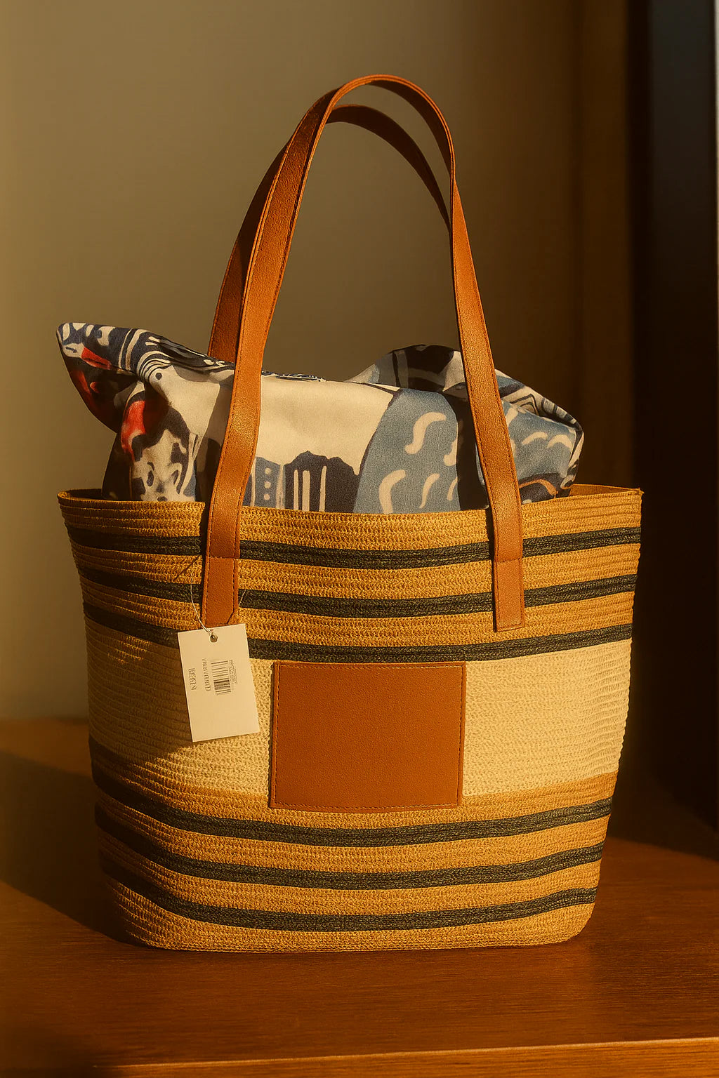 Striped Woven Tote Bag